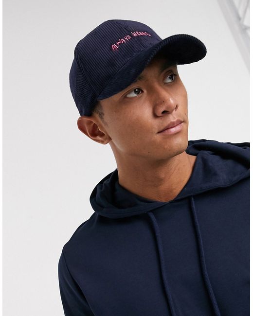 Asos Design cord baseball cap in with pink slogan embroidery
