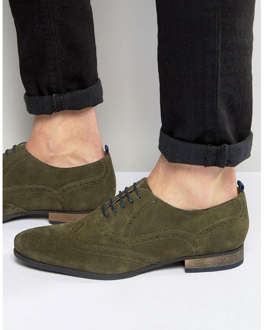 Asos Brogue Shoes in Khaki Suede With Contrast Sole