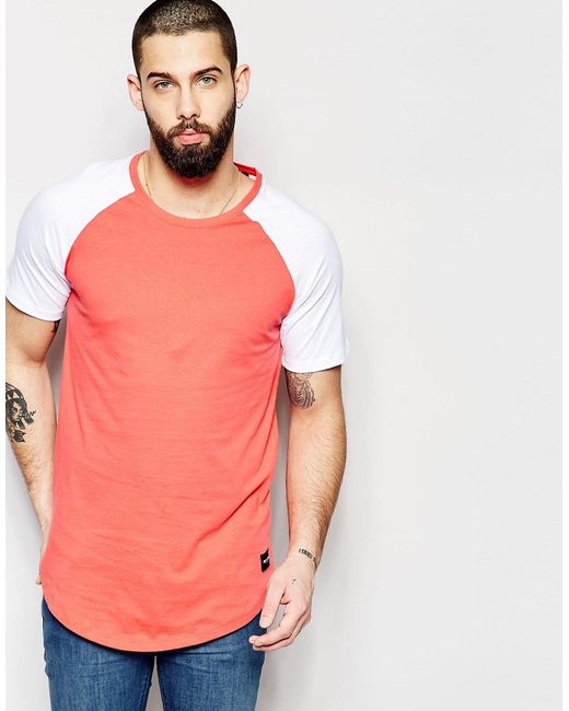Only & Sons Longline T-Shirt with Contrast Raglan Sleeves