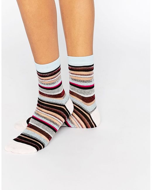 Asos Sheer Multi Colored Stripe Glitter Socks