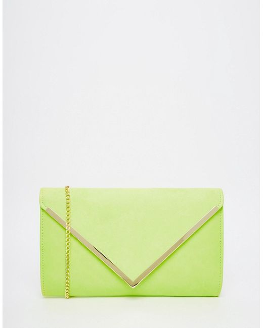 Aldo Structured Foldover Clutch Bag in Lime Green