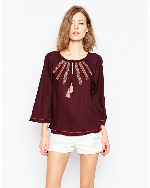 Only Cheesecloth Bell Sleeve Top With Embroidered Detail