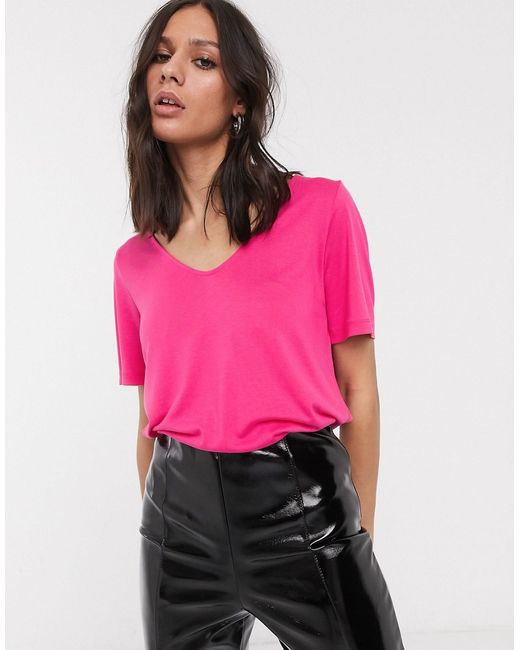 Weekday Abby scoop neck t-shirt in fuchsia