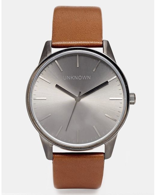 unknown Tan Leather Strap Watch With Gunmetal Dial
