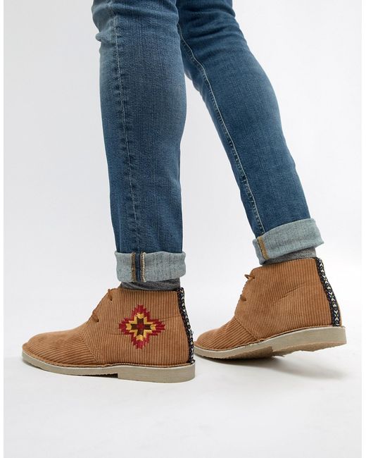 Asos Design desert boots in cord with embroidery detail