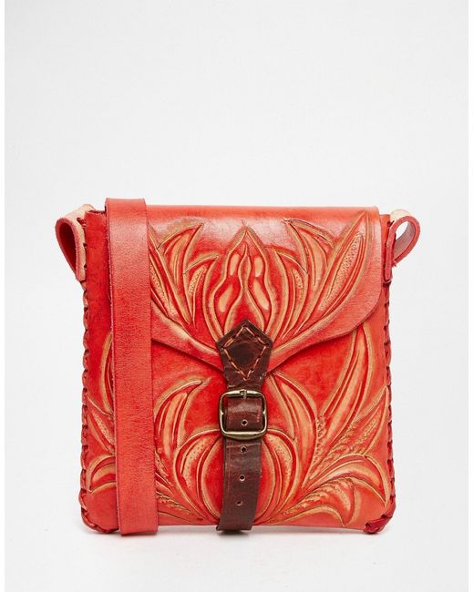Hiptipico Handmade Tooled Red Leather Cross Body Bag