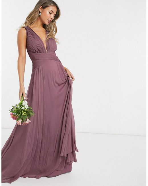 Asos Design Bridesmaid ruched bodice drape maxi dress with wrap waist-