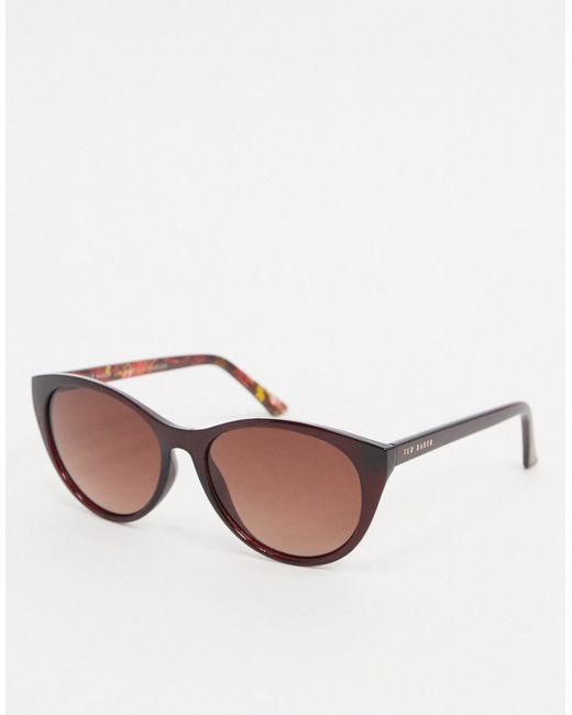 Ted Baker oversized round sunglasses in burgundy-