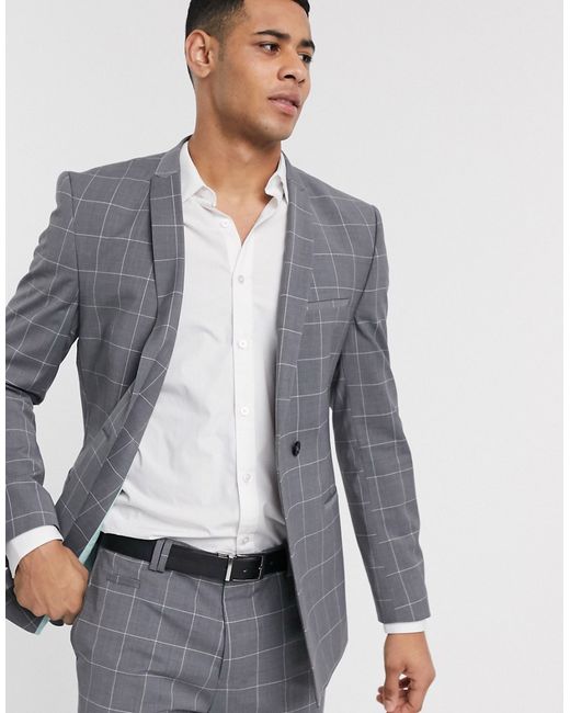 Viggo recycled wool suit jacket in windowpane check