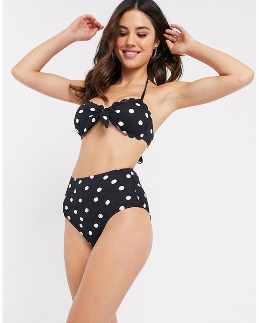 Accessorize scallop bandeau bikini top in polka dot-