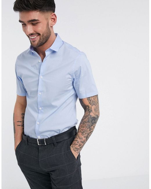 Asos Design stretch slim fit work shirt with sleeves in