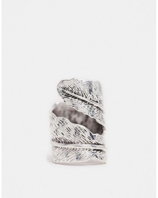 Asos Design ring with oversized feather design in tone