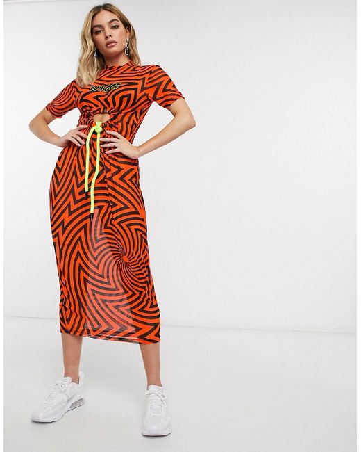 Nicce midi dress with front logo and drawstring cut out in