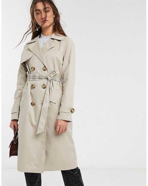 Only trench coat with check lining in beige-