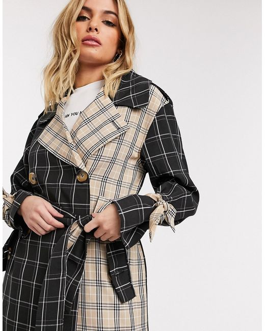 Unique21 mix and match trench coat in checks-