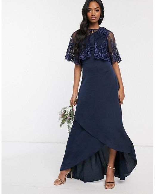 Tfnc lace detail cape in navy-