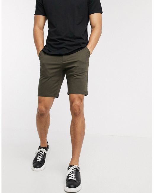 Asos Design slim chino shorts in dark khaki-