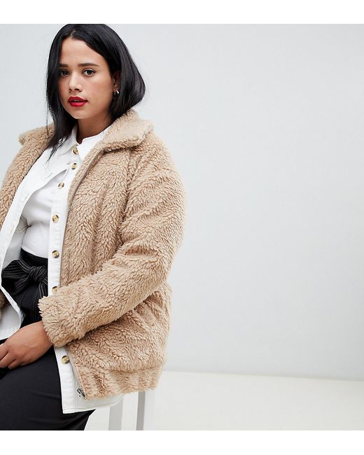 New Look Plus New Look Curve teddy faux fur bomber in oatmeal