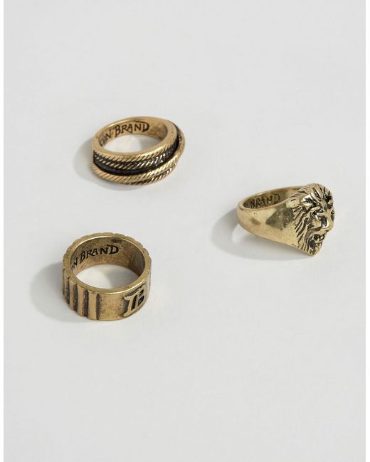 Icon Brand Lion Burnished Rings In 3 Pack