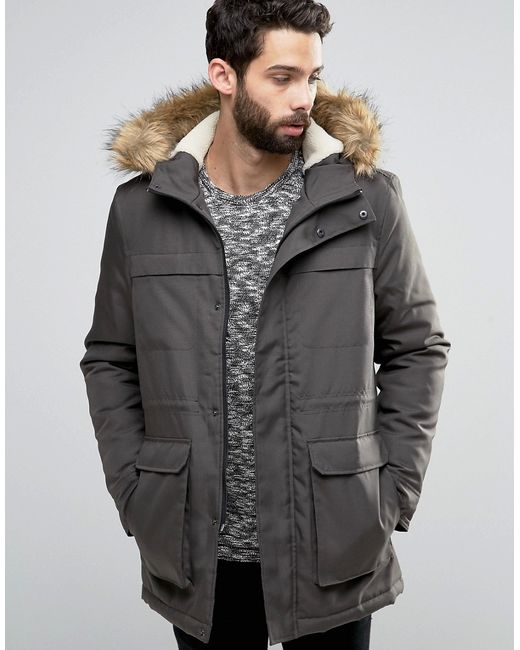 Only & Sons Parka with Faux Fur Fleece Lined Hood