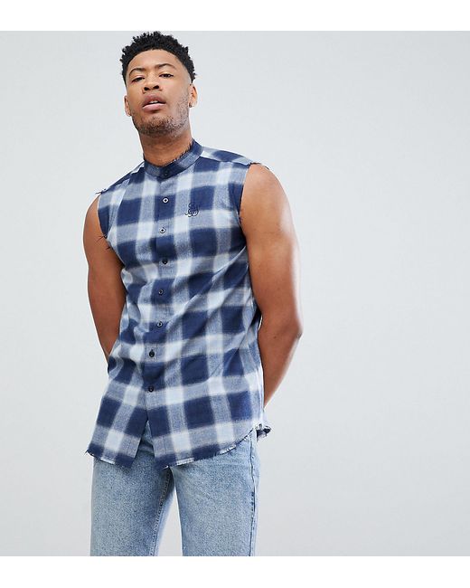 SikSilk TALL Sleeveless Muscle Shirt In Check Exclusive to