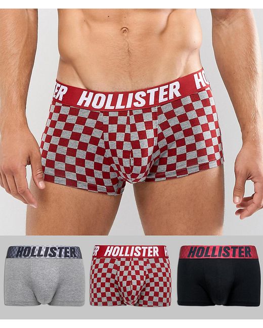 Hollister 3 pack trunks in gray marl/black/red check
