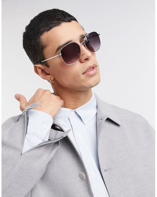 Selected Homme square sunglasses with brow bar-