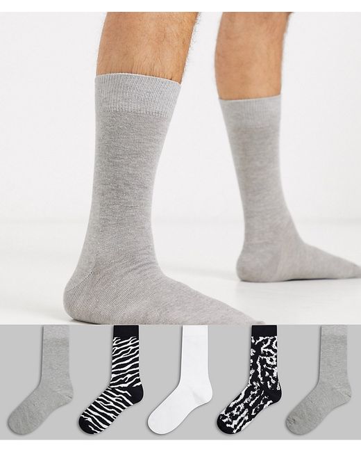 Topman sock 5 pack with animal print in multi-