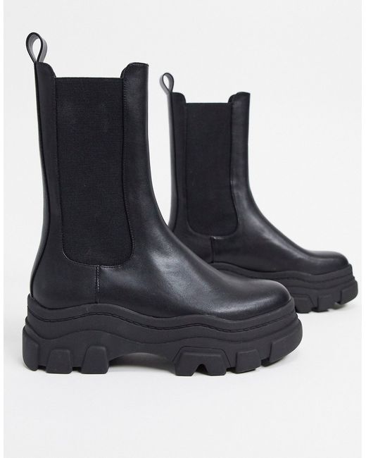 Bershka stretch ankle boot with track sole in