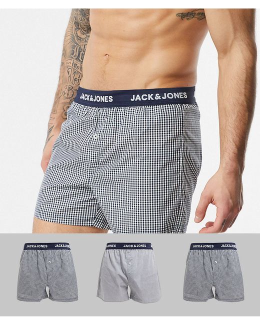 Jack & Jones 3 pack woven boxers in blue check-