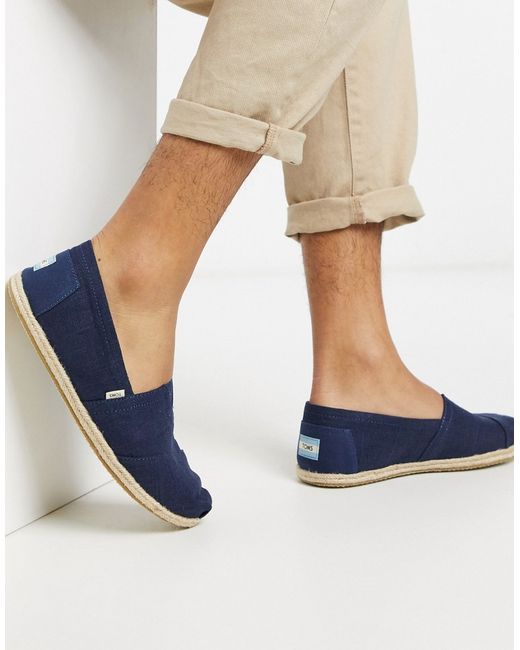 Toms espadrilles in navy linen with rope detail-