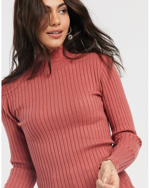 Vila high neck knitted sweater in rust-