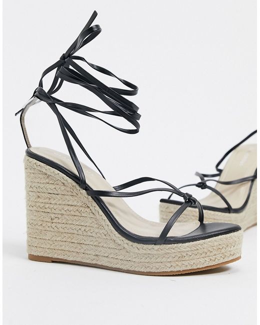 Glamorous espadrille wedge sandal with skinny ankle tie in