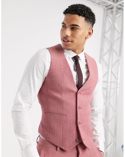 Asos Design wedding super skinny suit vest in rose