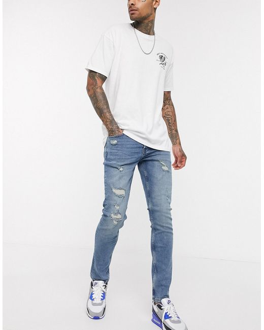 Only & Sons slim jeans with rips in mid