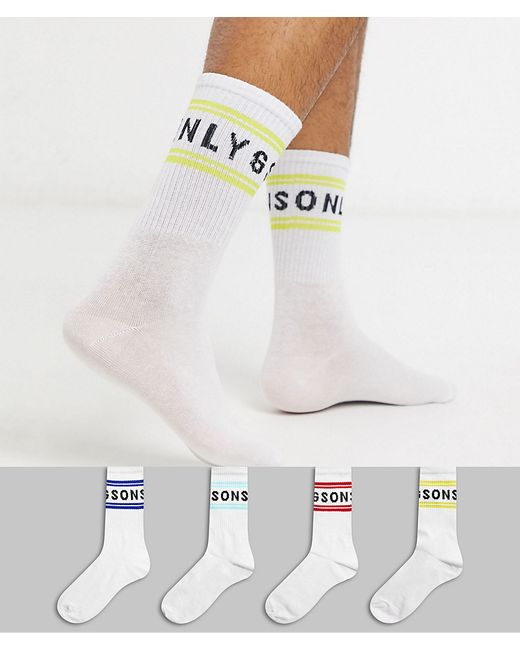 Only & Sons 4 pack socks with logo stripe-