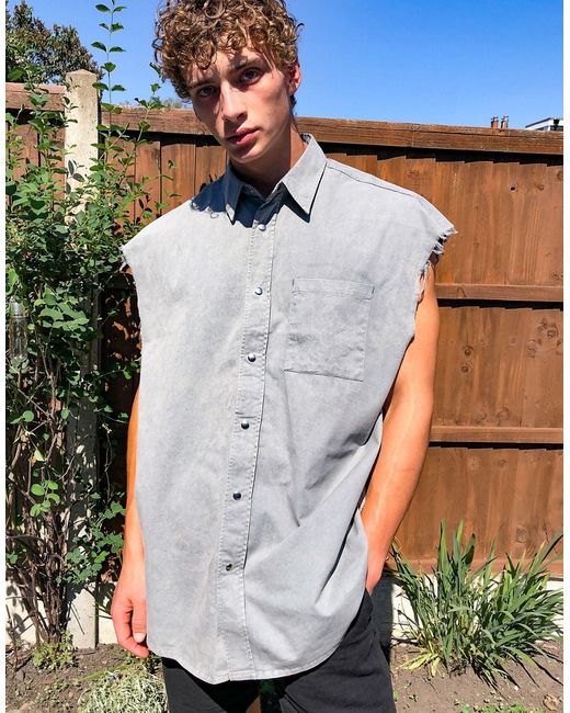 Reclaimed Vintage washed oversized sleeveless shirt in blue-