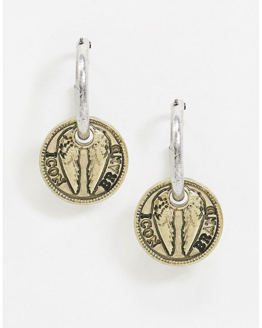 Icon Brand hoop earrings with coin charm mixed metal-