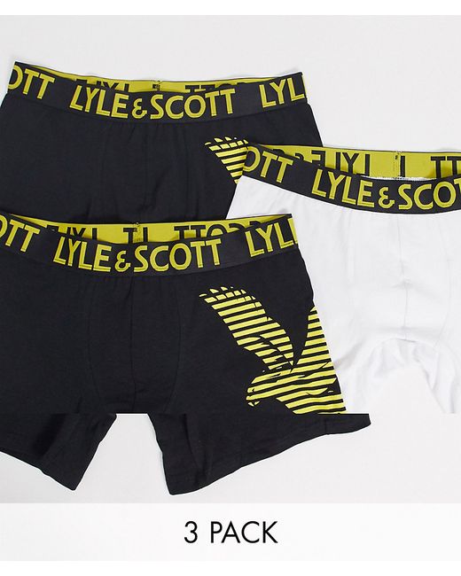 Lyle & Scott 3 pack logo trunks in black and white-