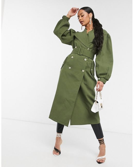 Unique21 full sleeve trench coat in khaki-