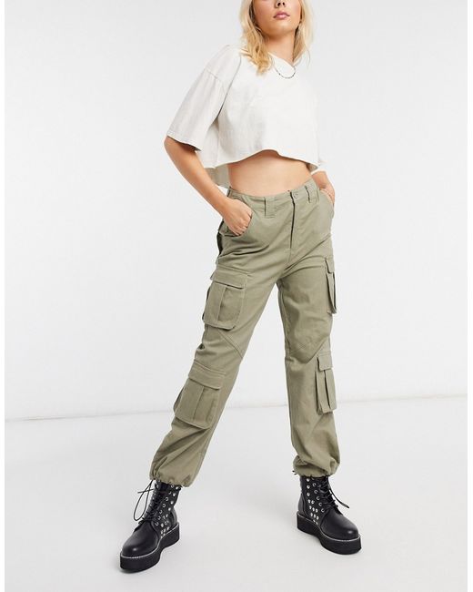 Signature 8 stretch high waisted cargo pants in khaki-