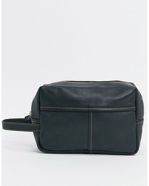 Asos Design leather toiletry bag in with contrast stitch