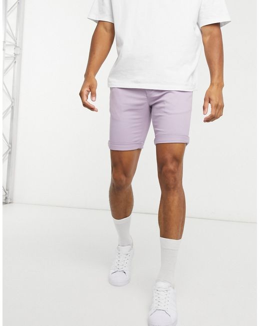 Topman skinny chino shorts in lilac-