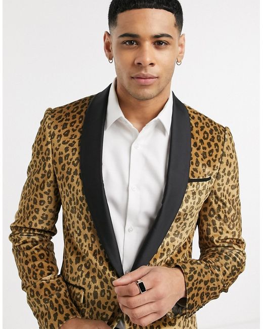 AVAIL London skinny fit tuxedo jacket in leopard print