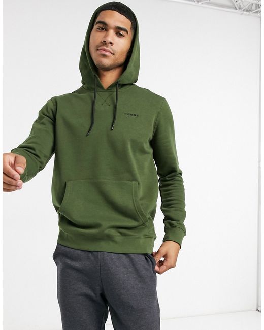 Selected Homme hoodie with logo in khaki-
