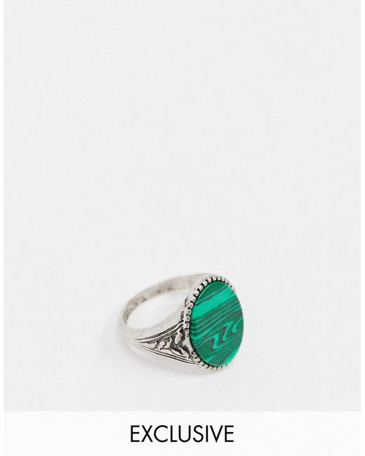 Reclaimed Vintage inspired harmony ring with malachite stone in silver-