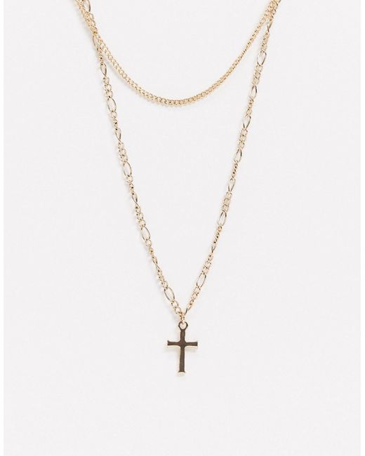 The Status Syndicate Status Syndicate antique finished double row chain necklace with cross pendant