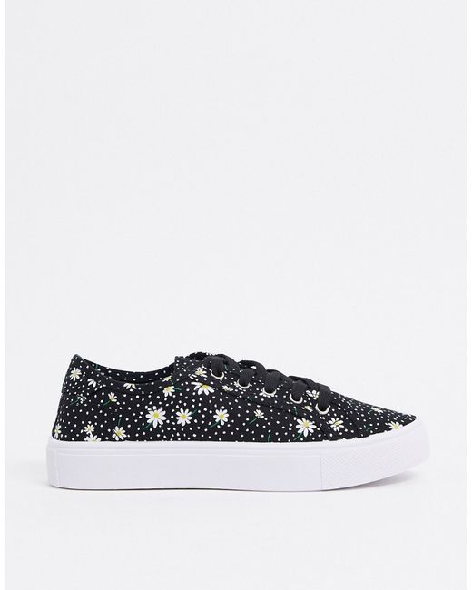 Asos Design Dizzy lace up sneakers in daisy print-
