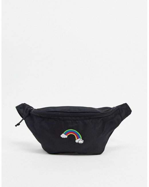 Asos Design crossbody fanny pack in nylon with rainbow embroidery