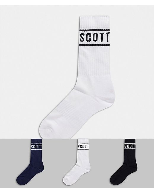 Lyle & Scott 3 pack logo sports socks in black white and navy-